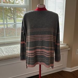 Charter Club Gray and Pink Striped Crewneck Sweater